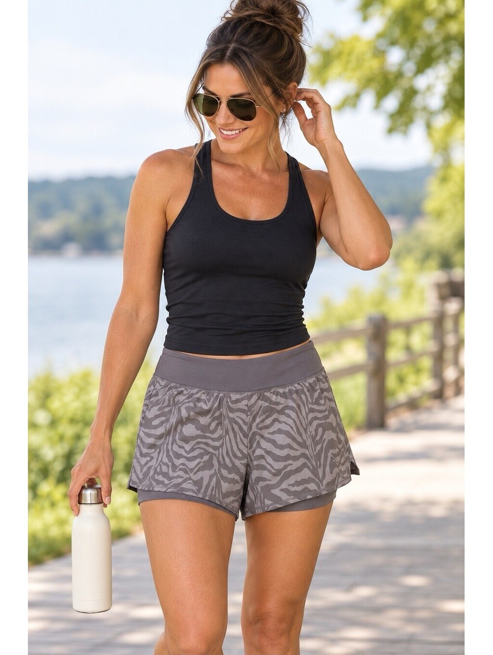 90 Degree By Reflex Women XL Running Shorts Zebra Print Lined Zip Pocket